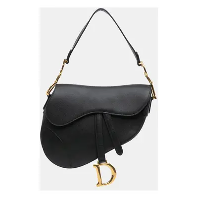 Dior Black Grained Calfskin Saddle Bag