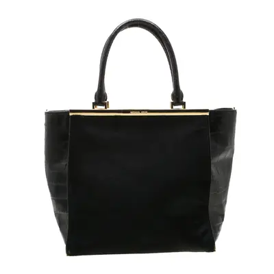 MICHAEL Michael Kors Black Calf Hair and Croc Embossed Leather Large Lana Tote