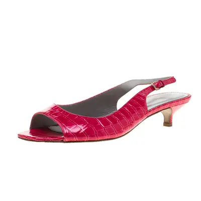 Sergio Rossi Red Croc Embossed Leather Slingback Open Toe Sandals Size