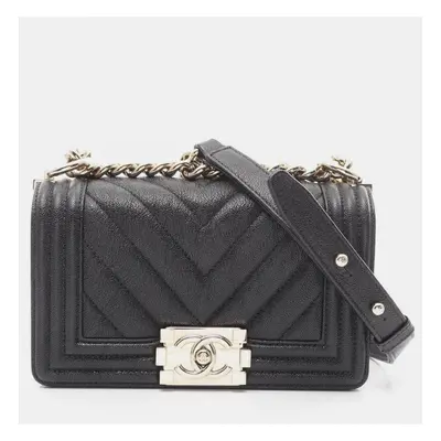 Chanel Black Leather Small Chevron Boy Shoulder Bag