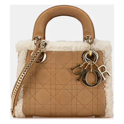 Dior Brown Mini Suede Shearling Cannage Lady Dior