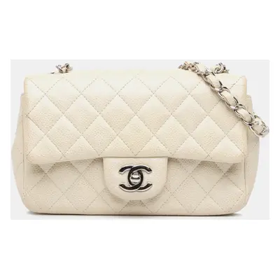 Chanel Cream Mini Rectangular Classic Caviar Single Flap