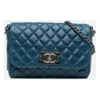 Chanel Blue Glazed Calfskin Soft Boy Flap