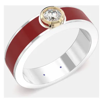 14K Yellow Gold Classic Bright Red Ceramic Round Sterling Silver Lab Grown Diamond Bezel Set Ban