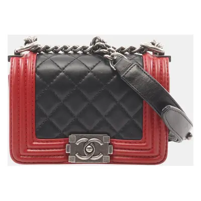 Chanel Black/Red Mini Bicolor Quilted Lambskin Boy Flap