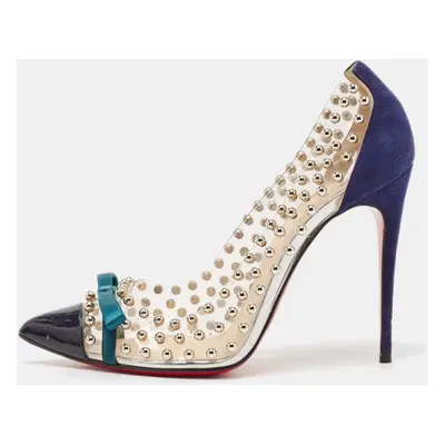 Christian Louboutin Blue Studded PVC and Suede Bille Et Boule Pumps Size