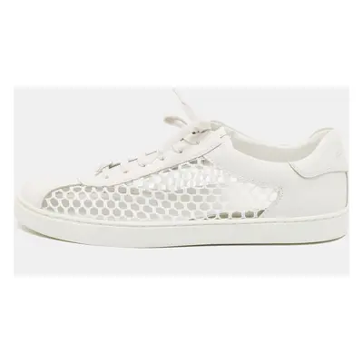 Gianvito Rossi White Leather and Fishnet Helena Sneakers Size