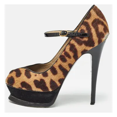 Saint Laurent Black/Brown Calf Hair Animal Print Pumps Size