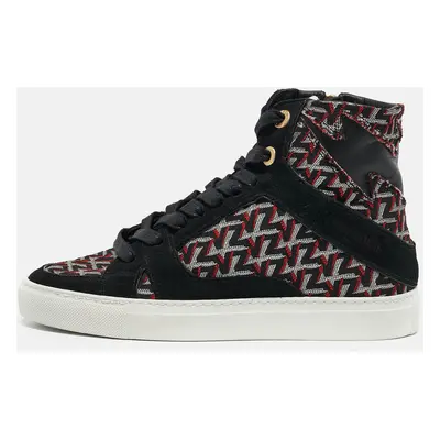 Zadig & Voltaire Black/Burgundy Leather and Suede High Top Sneakers Size