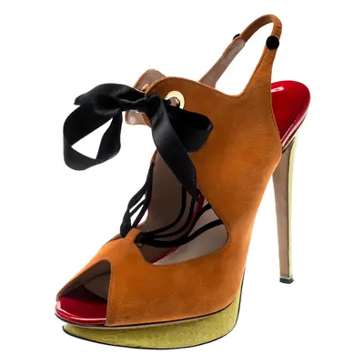 Nicholas Kirkwood Multicolor Suede And Elaphe Python Cut Out Platform Slingback Sandals Size