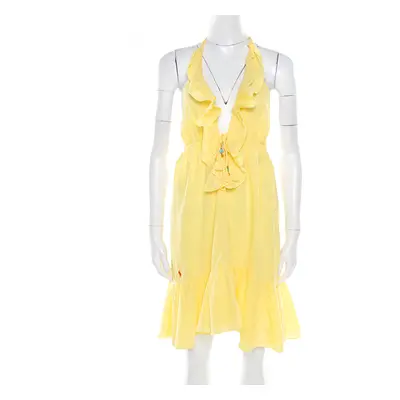 Ralph Lauren Yellow Crinkled Cotton Ruffled Halter Sundress