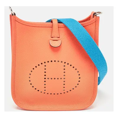 Hermes Orange Poppy/Bleu Zanzibar Epsom Leather Evelyne TPM Bag