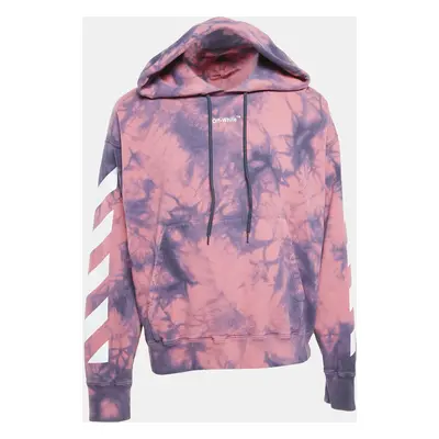 Off-White Pink/Blue Logo Print Tie-Dye Cotton Hoodie