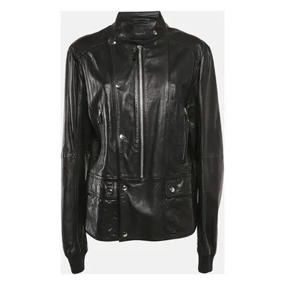 Gucci Pinhole Pattern Leather Zip-Up Jacket