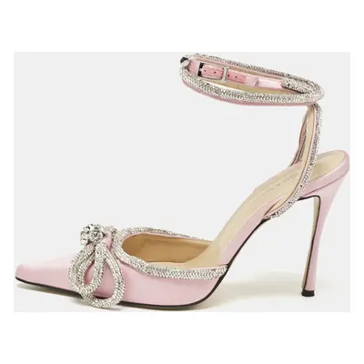 Mach & Mach Pink Satin Crystal Embellished Ankle Strap Sandals Size