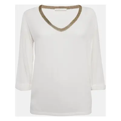 Maje White Stretch Crepe V-Neck Top