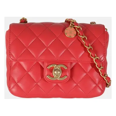 Chanel Red Quilted Lambskin Coco Pins Mini Flap Bag