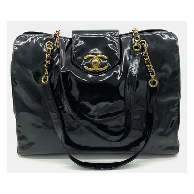 Chanel Black Patent Weekender Super Model Tote