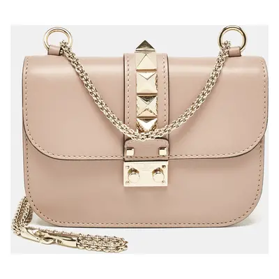 Valentino Beige Leather Small Rockstud Glam Lock Flap Bag