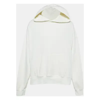 Palm Angels White Cotton Knit Logo Applique Detail Hoodie