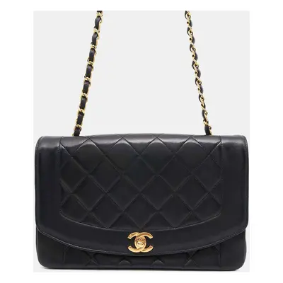 Chanel Black Lambskin Quilted Diana Chain Shoulder Bag