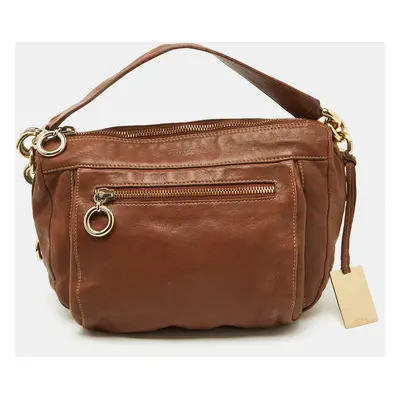 Furla Brown Leather Pebbled Hobo