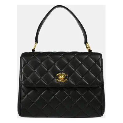 Chanel Black Lambskin Straight Single Flap Handbag