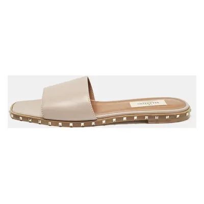 Valentino Beige Leather Rockstud Flat Slides Size 36.5