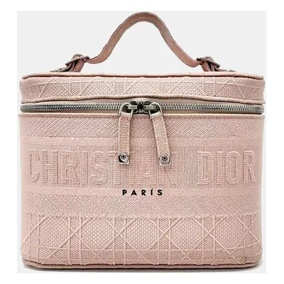 Dior Pink Fabric Cannage Embroidered Travel Vanity Bag