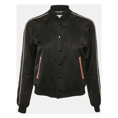 Saint Laurent Paris Black Printed Satin Bomber Jacket