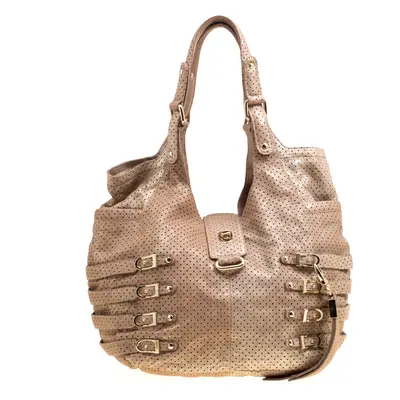 Jimmy Choo Gold Perforated Leather Bardia Buckle Shoulder Bag