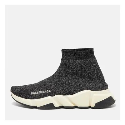 Balenciaga Black Glitter Knit Fabric Speed Trainer High Top Sneakers Size