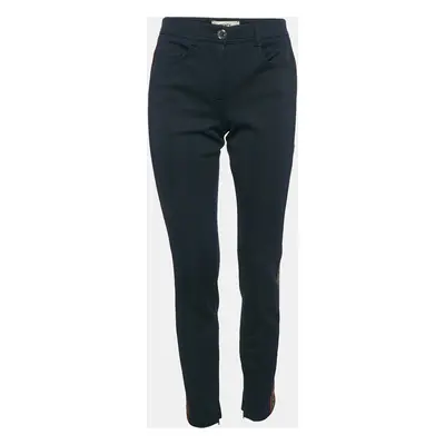 Fendi Navy Blue Pique Jersey Logo Band Detail Trousers