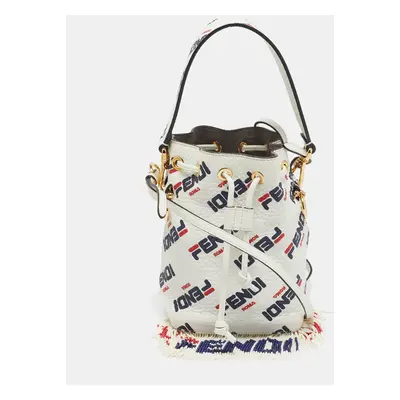 Fendi x Fila White FF Leather Mini Mon Tresor Fringe Bucket Bag