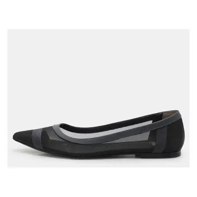 Fendi Black/Blue Mesh And Leather Colibri Ballet Flats Size