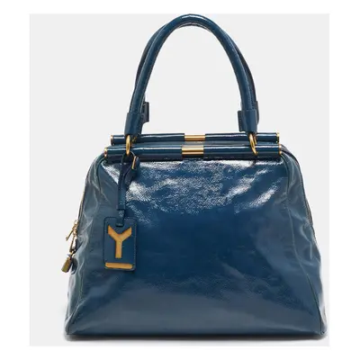 Yves Saint Laurent Teal Blue Patent Leather Majorelle Satchel