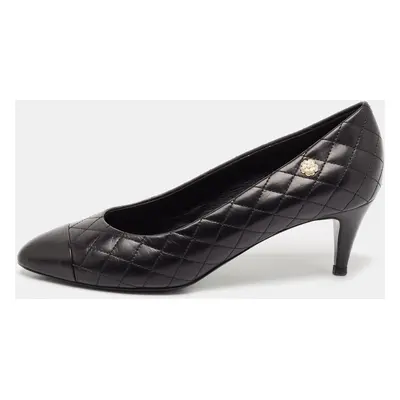 Chanel Black Quilted Leather CC Cap Toe Pumps Size 39.5