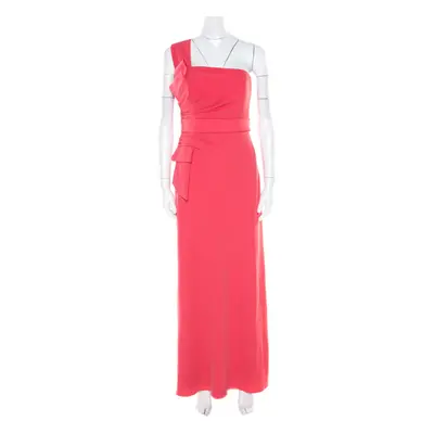 Armani Collezioni Salamander Pink Crepe Pleated Bow Trim One Shoulder Evening Gown