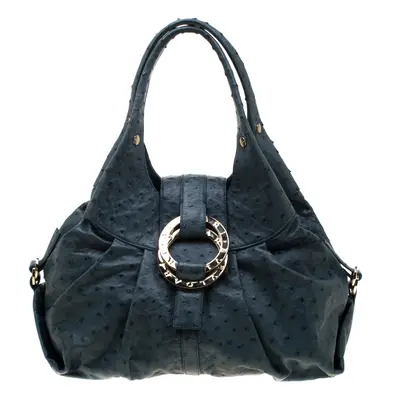 Bvlgari Blue Ostrich Chandra Hobo