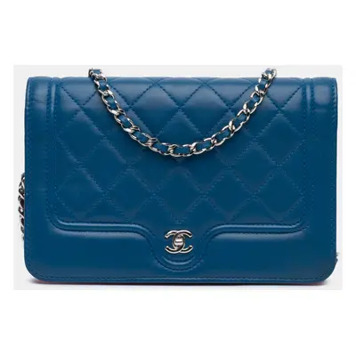 Chanel Blue CC Quilted Lambskin Wallet On Chain