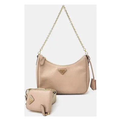 Prada Beige Leather Tesuto Luxe Chain Hobo Bag