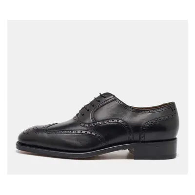 Salvatore Ferragamo Black Leather Brogue Wingtip Oxfords Size 41.5