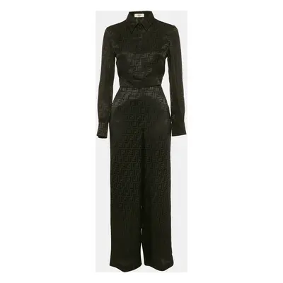 Fendi Black Zucca Jacquard Silk Pajama Top & Pants Set