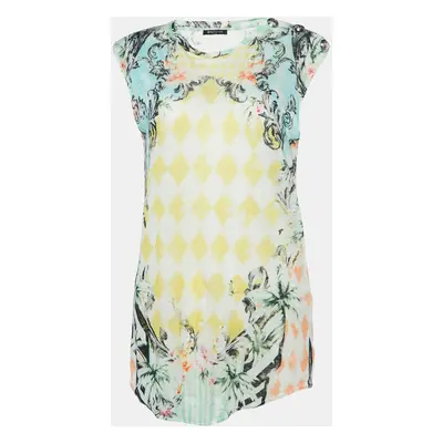 Balmain Multicolor Floral Print Linen Jersey Tank Top