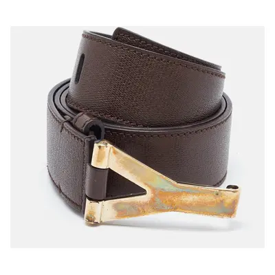 Yves Saint Laurent Dark Brown Leather Y Buckle Belt 95CM