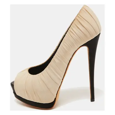 Giuseppe Zanotti Cream Ruched Fabric Peep Toe Platform Pumps Size 36.5