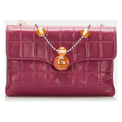 Chanel Purple Square Quilted Lambskin Beaded Chain Shoulder Bag