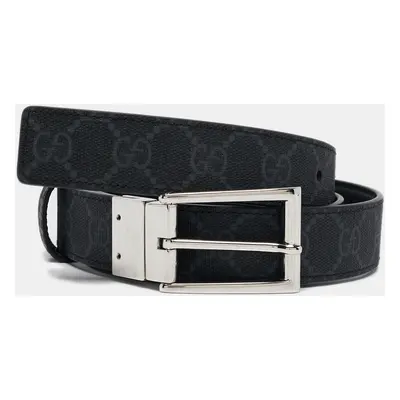 Gucci Black GG Supreme Canvas and Leather Buckle Reversible Belt