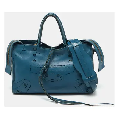 Balenciaga Blue Leather Blackout City Tote