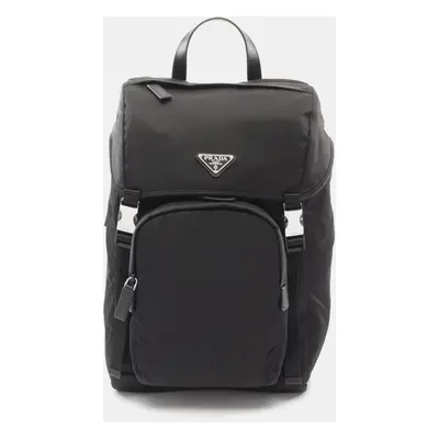 Prada Black Nylon Saffiano Leather Tessuto Backpack